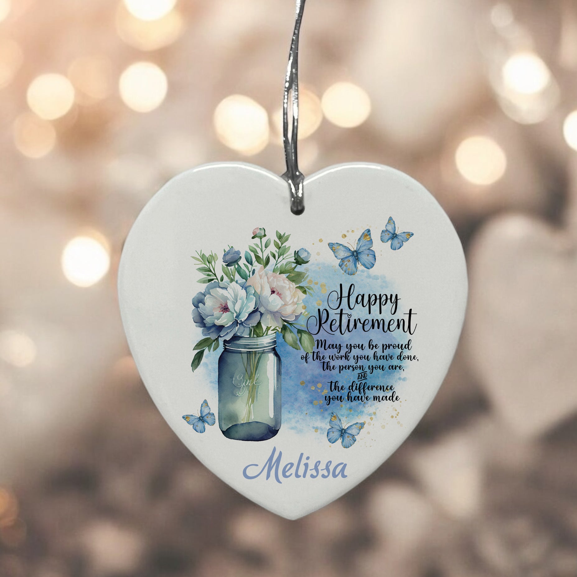 Personalised Retirement Gift Ceramic Heart Decoration With Vase Personalised Heart Gifts ukgiftstoreonline