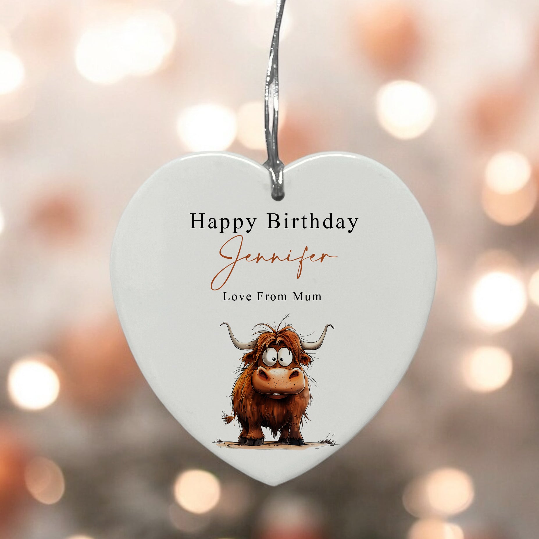Large Ceramic Heart Gift Personalised Birthday With Highland Cow Personalised Heart Gifts ukgiftstoreonline