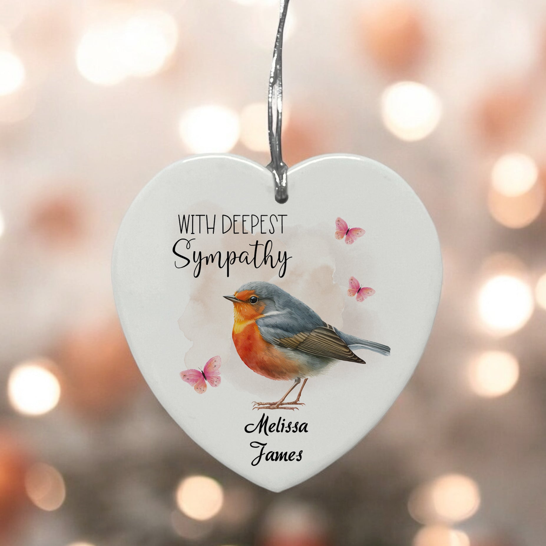 Sympathy Bereavement Condolences Ceramic Heart With Robin Personalised Heart Gifts ukgiftstoreonline