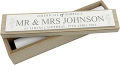 Personalised Wooden Wedding Certificate Holder Keepsake Gift With Flowers