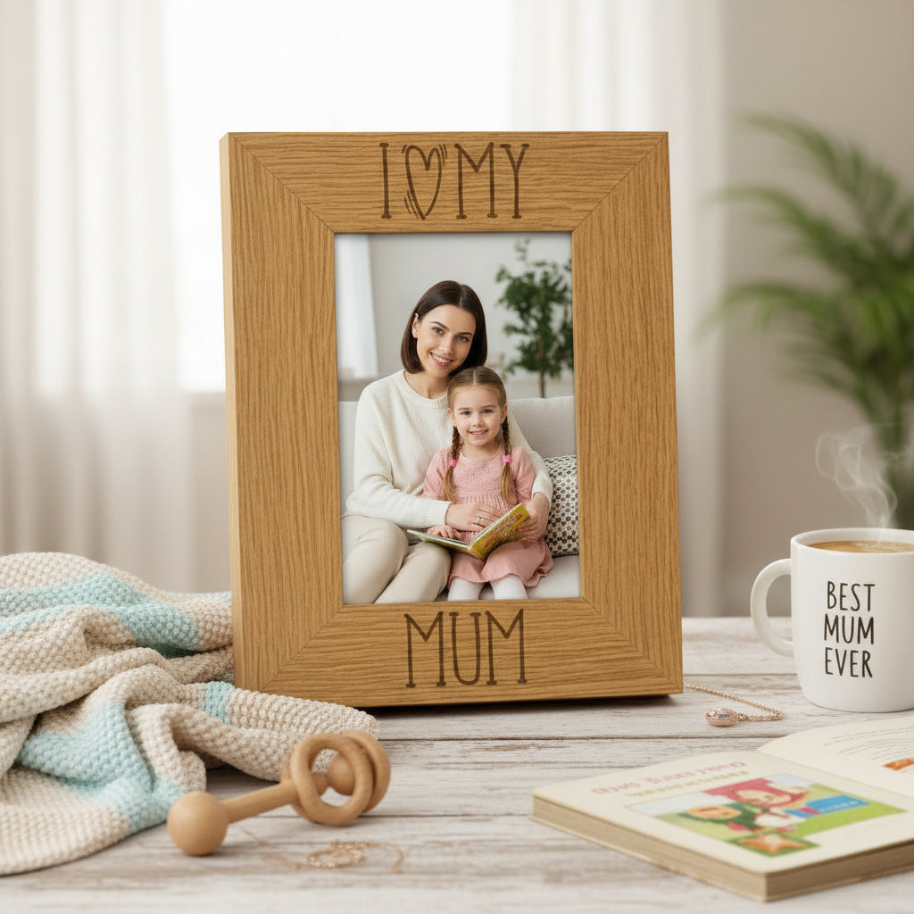 I heart my Mum Engraved photo frame Gift For Mothers Day Birthdays or Christmas Mum Photo Frame ukgiftstoreonline