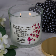 Personalised Sympathy Condolence Bereavement Memorial Gift Remembrance Candle With Butterflies