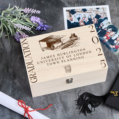 Personalised Graduation Gift Keepsake Box With Hat and Books Design