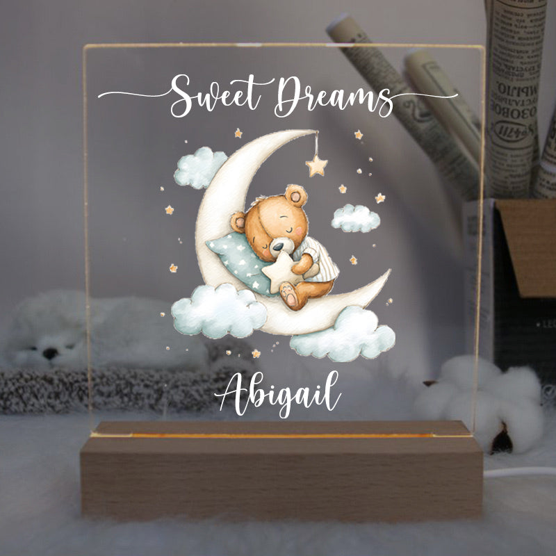 Personalised Baby Gifts Nursery Teddy Night Light - LED Night Light for restful Sleep - Nursery Bedside Table Lamp - Christening Gift for Baby Personalised Heart Gifts ukgiftstoreonline