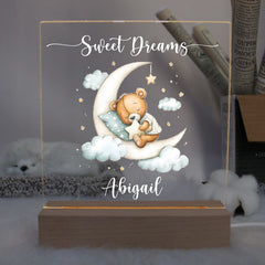 Personalised Baby Gifts Nursery Teddy Night Light - LED Night Light for restful Sleep - Nursery Bedside Table Lamp - Christening Gift for Baby