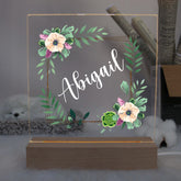 Personalised Gifts Nursery Floral Night Light - LED Night Light for restful Sleep - Nursery Bedside Table Lamp - Gift For Her