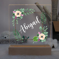Personalised Gifts Nursery Floral Night Light - LED Night Light for restful Sleep - Nursery Bedside Table Lamp - Gift For Her