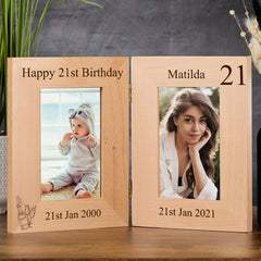 Personalised Solid Oak Wood Double Birthday Photo Frame Any Age 18th 21st 30th 40th 50th 60th 70th 80th