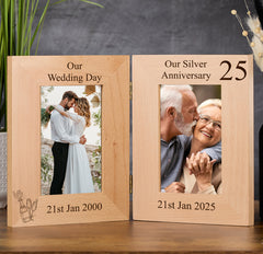 Personalised Solid Oak Wood Double Anniversary Photo Frame 1st 5th 10th 25th 30th 40th 50th 60th