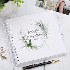 Personalised Baby Shower Guest Book, Scrapbook Album Botanical Themed