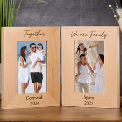 Personalised Solid Oak Wood Family Double Photo Frame with Custom Engraving