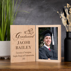 Personalised Graduation Photo Book Frame Solid Oak Wood Gift