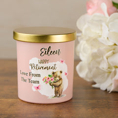 Pink Retirement Candle Gift With Bear and Butterflies personalised Candle Lights ukgiftstoreonline
