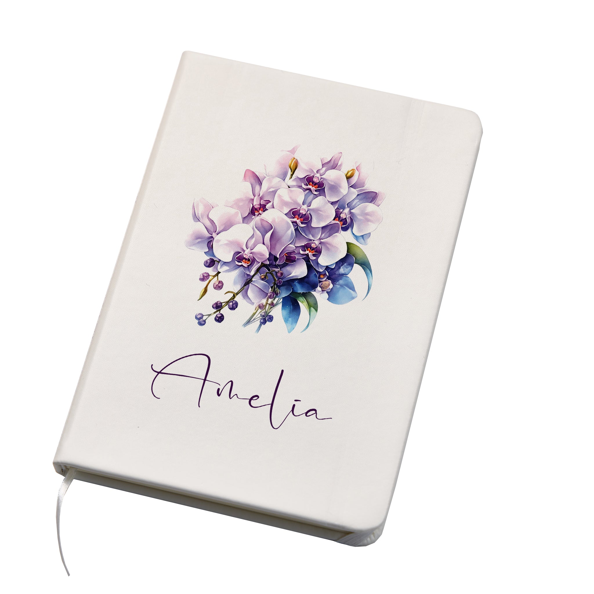 Personalised Orchid Flower Leatherette Notebook Gift For Her Personalised Notebook ukgiftstoreonline