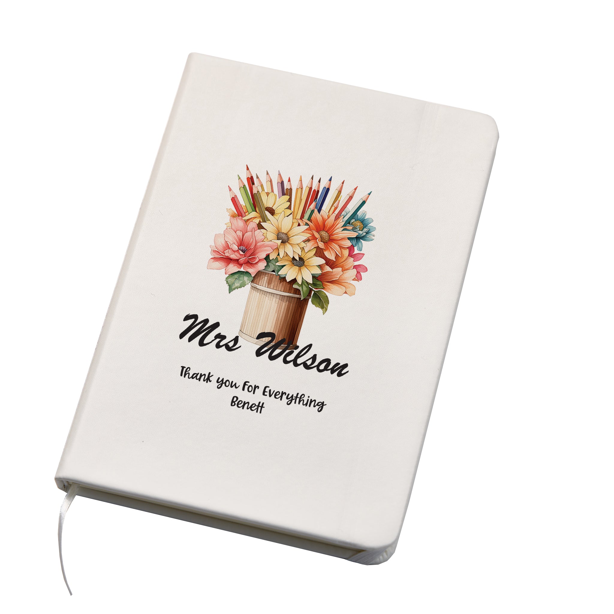Personalised Teacher Gift Leatherette Notebook With Floral Pot Personalised Notebook ukgiftstoreonline