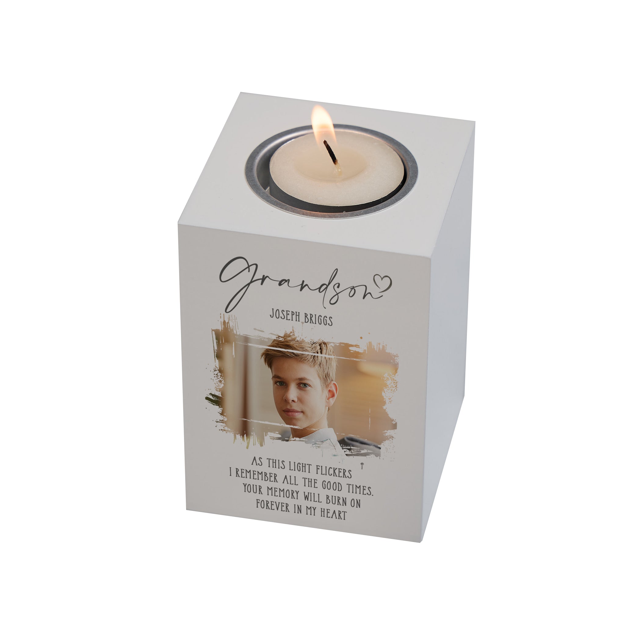 Memorial Grandson Tea Light Holder Bereavement Sympathy Gift With Photo Tea Light Holder ukgiftstoreonline