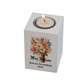 Personalised Teacher Gift Tea Light Candle Holder Floral Pot