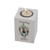 Memorial Wooden Tea Light Holder Bereavement Sympathy Gift Leaf Design and Photo