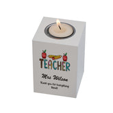 Personalised Teacher Gift Tea Light Candle Holder Pencils and Apples