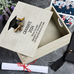 Personalised Large Vintage Graduation Keepsake Box With Hat and Scroll