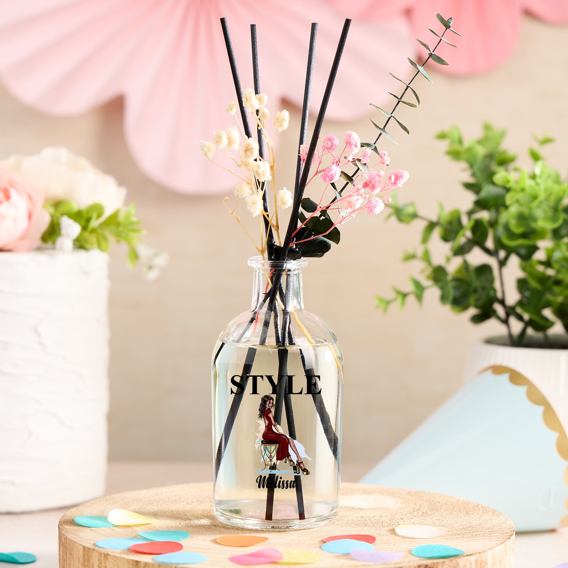 Personalised Gift For Her Reed Diffuser Lady In Red Personalised Flower Vase ukgiftstoreonline