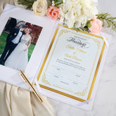 Wedding Certificate Holder Personalised Linen Cover With Photo Space