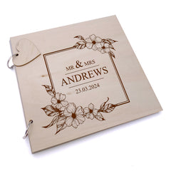 Personalised Engraved Wedding Guest Book or Scrapbook Floral Design