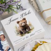 Personalised Baby Keepsake Box Memories Gift With Woodland Bear