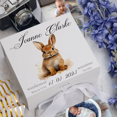 Personalised Baby Keepsake Box Memories Gift With Woodland Rabbit