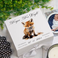 Personalised Baby Keepsake Box Memories Gift With Woodland Fox