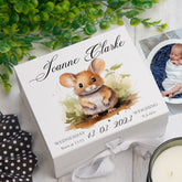 Personalised Baby Keepsake Box Memories Gift With Woodland Mouse