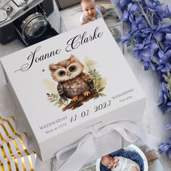 Personalised Baby Keepsake Box Memories Gift With Woodland Owl