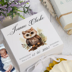 Personalised Baby Keepsake Box Memories Gift With Woodland Owl