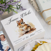 Personalised Baby Keepsake Box Memories Gift With Woodland Squirrel
