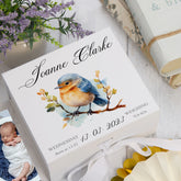 Personalised Baby Keepsake Box Memories Gift With Woodland Robin