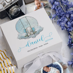 ukgiftstoreonline Personalised Baby Boy Gift Keepsake Memory Box Elephant On Swing
