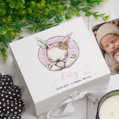 Personalised Baby Girl Gift Keepsake Memory Box Sitting Rabbit