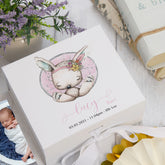Personalised Baby Girl Gift Keepsake Memory Box Sitting Rabbit