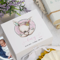 Personalised Baby Girl Gift Keepsake Memory Box Sitting Rabbit