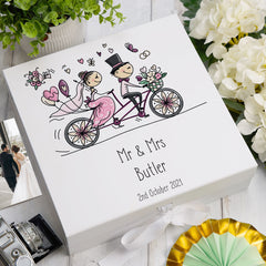 Luxury personalised wedding gift memory box with couple on bike