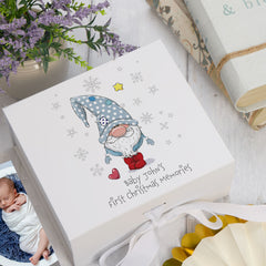 Personalised Baby Boy First Christmas Keepsake Box With Gnome