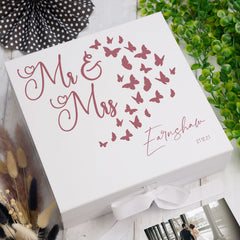 ukgiftstoreonline Personalised Mr and Mrs Wedding Gift Keepsake Memory Box With Butterflies