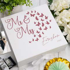 ukgiftstoreonline Personalised Mr and Mrs Wedding Gift Keepsake Memory Box With Butterflies
