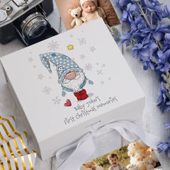 Personalised Baby Boy First Christmas Keepsake Box With Gnome