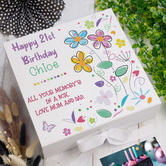 ukgiftstoreonline Personalised Birthday Gift Keepsake Memory Box Colourful flowers Design