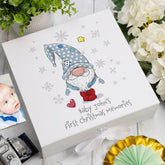 Personalised Baby Boy First Christmas Keepsake Box With Gnome