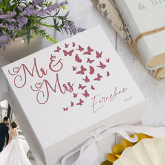 ukgiftstoreonline Personalised Mr and Mrs Wedding Gift Keepsake Memory Box With Butterflies