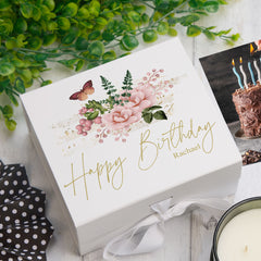 ukgiftstoreonline Personalised Happy Birthday Gift Keepsake Memory Box With Butterflies and Flowers