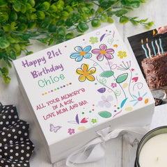 ukgiftstoreonline Personalised Birthday Gift Keepsake Memory Box Colourful flowers Design
