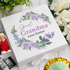 Personalised Special Grandma keepsake memory Gift box Floral Design